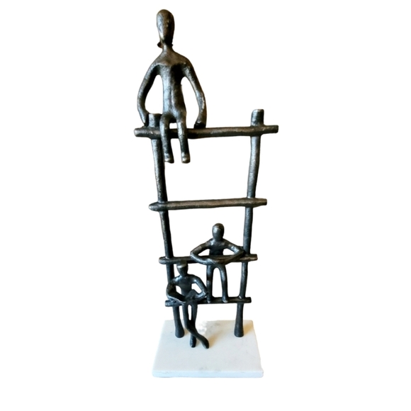 Metal Art 3 Abstract Figures Climbing Ladder on Marble Base  Metal Art 3 Abstract Figures Climbing Ladder on Marble Base Modern